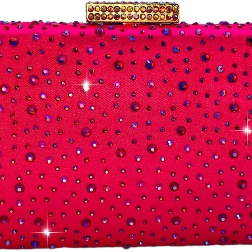 Women Crystal Clutch Bag Satin Rhinestone Compact Evening Bag Wedding